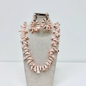 VINTAGE MIRIAM HASKELL PALE PINK SHELL NECKLACE EARRING SET